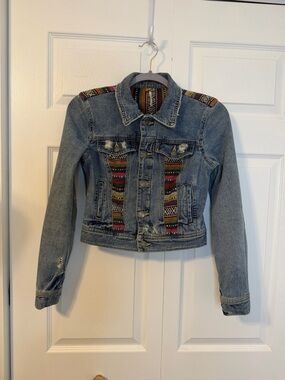 Free People Denim Jacket with Multicolor embroidered Panels